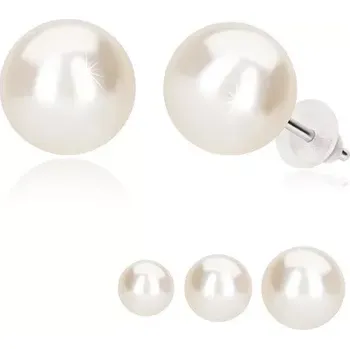 Náušnice Puzetové náušnice, bílá syntetická perla, stříbro 925 - Hlavička: 8 mm