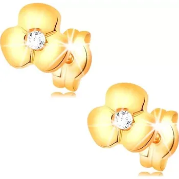 Náušnice Zlaté náušnice 585 - zářivý čirý briliant v lesklém kvítku, puzetky