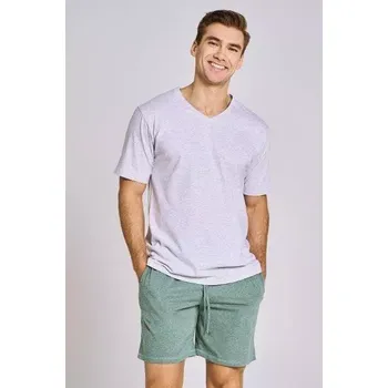 Pánské pyžamo Taro, pánské pyžamo 3182-Kieran, krátký rukáv, šedý melír, vel. 4XL