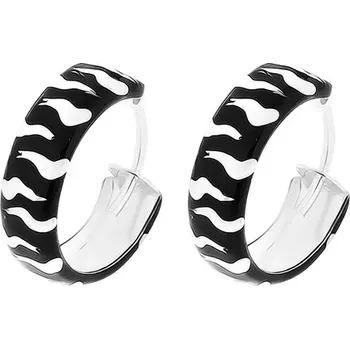 Náušnice Černobílé kruhy, stříbrné 925 náušnice s glazovaným povrchem, 15 mm