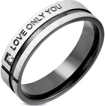 Prsten Prsten z chirurgické oceli se zirkonem a černým pruhem - Velikost: 51