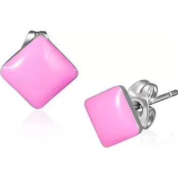Náušnice Náušnice z oceli - lesklé růžové čtvercové puzetky