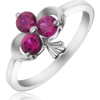 Prsten Stříbrný prsten 925 - stuha a zirkonový trojlist fuchsiové barvy - Velikost: 57