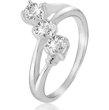 Prsten Prsten ze stříbra 925, rozdvojená ramena, šikmá linie ze zirkonů - Velikost: 59