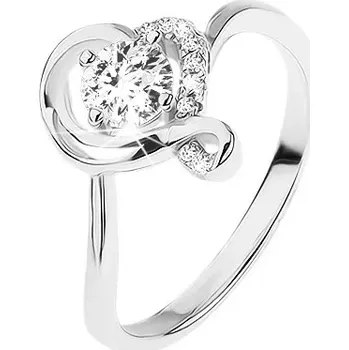 Prsten Zásnubní prsten ze stříbra 925, kulatý čirý zirkon v obrysu zvlněného srdce - Velikost: 56