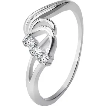 Prsten Stříbrný prsten 925, tři čiré zirkony, rozbouřené vlny - Velikost: 53