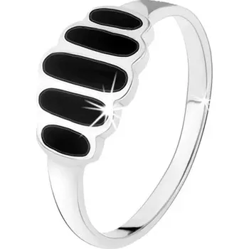 Prsten Stříbrný 925 prsten, hladké černé ovály, hladká ramena, vysoký lesk - Velikost: 60