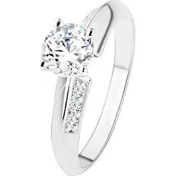 Prsten Zásnubní prsten ze stříbra 925, zkosená ramena zdobená zirkony, čirý kamínek - Velikost: 59