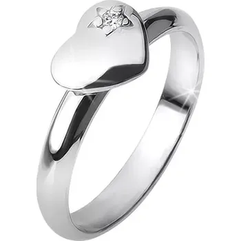 Prsten Prsten s vypouklým souměrným srdcem, hvězda, zirkon, ze stříbra 925 - Velikost: 61