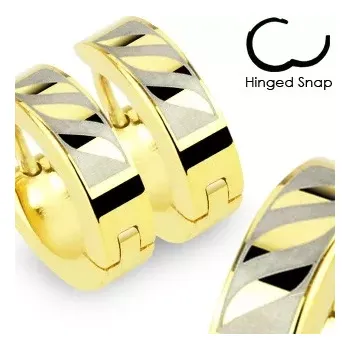 Náušnice Kloubové náušnice z oceli 316L zlaté barvy - tři šikmé vlnky v šedém obdélníku