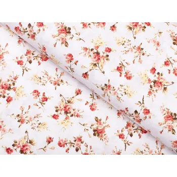 Bavlněná látka/plátno Sandra SA-304 Oranžovo žluté růžičky na bílém - šířka 160 cm