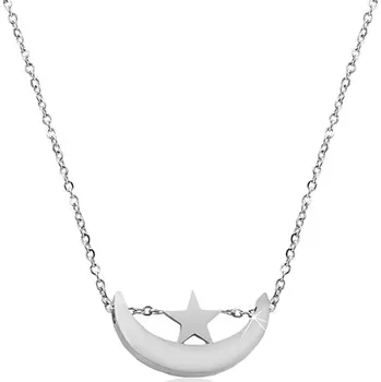 Náhrdelník Náhrdelník stříbrné barvy, chirurgická ocel, lesklý srpek měsíce a hvězdička