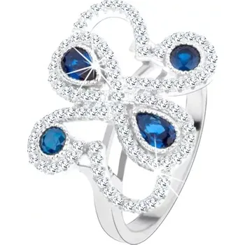 Prsten Stříbrný 925 prsten, třpytivé ornamenty, tmavomodré zirkony - Velikost: 49