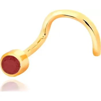 Piercing Piercing do nosu ze žlutého 14K zlata - zahnutý tvar, červený rubín v objímce