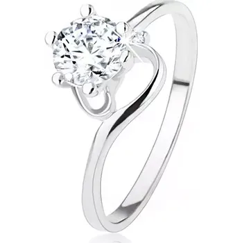 Prsten Zásnubní prsten ze stříbra 925, úzká zatočená ramena, čirý zirkon - Velikost: 49