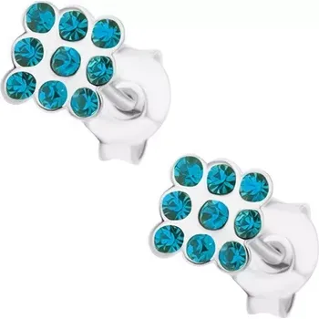 Náušnice Stříbrné náušnice 925, čtverec vykládaný modrými krystalky Swarovski