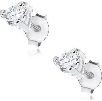 Náušnice Stříbrné puzetky 925 - čirý zirkon se třemi kolíčky, 3,5 mm