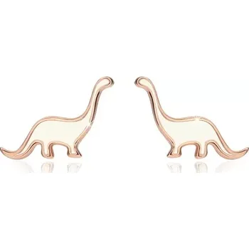 Náušnice Stříbrné náušnice 925 - dinosaurus měděné barvy ozdobený bílou glazurou, puzetky