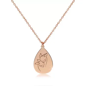 Náhrdelník Stříbrný 925 náhrdelník měděné barvy - lesklá slza s vyobrazenými srnkami