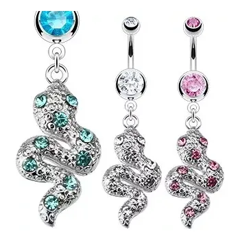 Piercing Piercing do pupíku - had zdobený zirkony - Barva zirkonu: Aqua modrá - Q