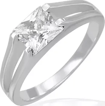 Prsten Snubní prsten - zirkon čtvercový v úchytu dvojitých linek - Velikost: 51