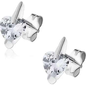 Náušnice Stříbrné náušnice 925 - srdcový zirkon v prodloužené objímce