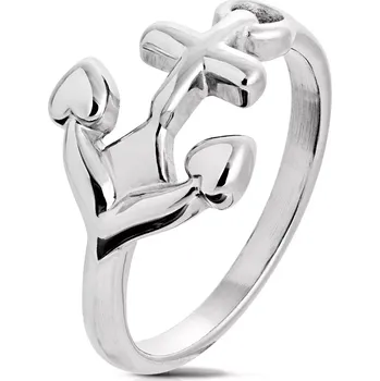 Prsten Prsten z chirurgické oceli stříbrné barvy, lesklá kotva - Velikost: 67