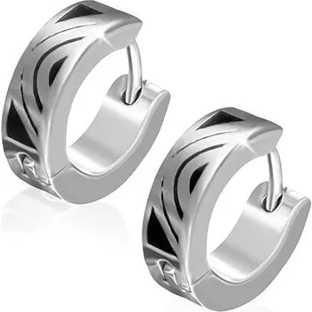 Náušnice Kloubové ocelové náušnice stříbrné barvy, lesklé oblouky, černá glazura