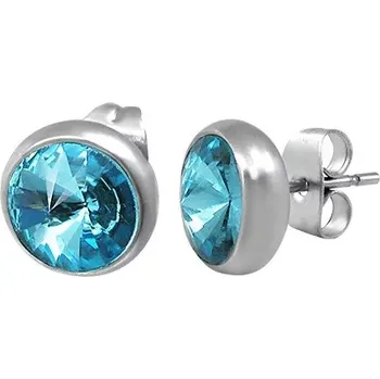 Náušnice Náušnice z oceli, stříbrná barva, puzetka, modrý broušený zirkon, 8 mm