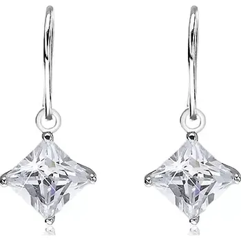 Náušnice Stříbrné visací náušnice 925 - kosočtvercový zirkon v objímce, 7 mm