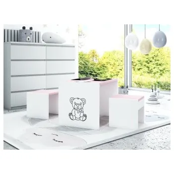 Dětský pokoj Stůl a dvě židle - medvídek / růžová