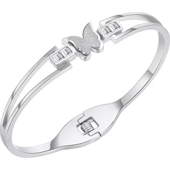 Náramek Náramek z oceli stříbrné barvy - motýl s pískovanými křídly, kubický zirkon