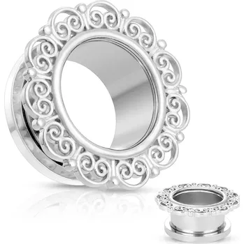 Piercing Tunel do ucha z chirurgické oceli, filigránové srdce, stříbrná barva - Tloušťka : 22 mm