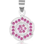 Přívěsek, stříbro 925, zaoblený šestiúhelník, růžové zirkonky, gravírované kuličky