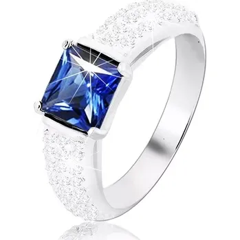 Prsten Prsten ze stříbra 925, modrý zirkonový čtverec, vypouklá třpytivá ramena - Velikost: 49
