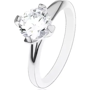 Prsten Zásnubní prsten ze stříbra 925, vyvýšený kulatý zirkon čiré barvy - Velikost: 58