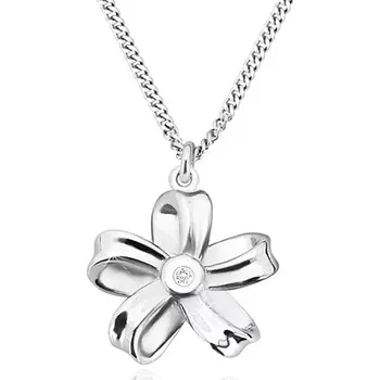 Náhrdelník Stříbrný náhrdelník 925 - lesklá stuha, květ s pěti okvětními lístky a s briliantem