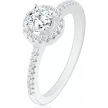 Prsten Zásnubní prsten, stříbro 925, kulatý čirý zirkon s blýskavou konturou - Velikost: 50