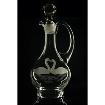 Sklenice Karafa 750ml na víno s rytinou labutí - ručně ryté (broušené) dárek z lásky