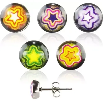 Náušnice Kulaté náušnice z oceli - barevná hvězda - Barva: Oranžovo - žlutá