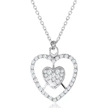 Náhrdelník Stříbrný náhrdelník 925, srdce a kontura srdce s čirými zirkony