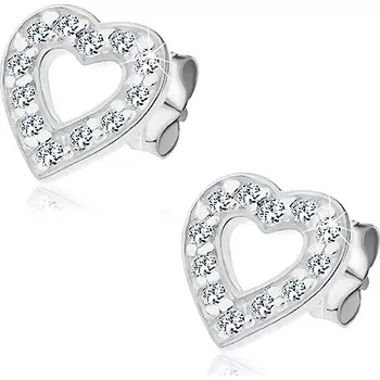 Náušnice Stříbrné náušnice 925 - zirkony vykládané srdíčko s výsekem