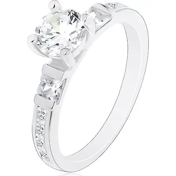 Prsten Zásnubní prsten, stříbro 925, velký kulatý zirkon, třpytivá ramena - Velikost: 59