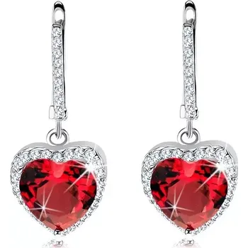 Náušnice Stříbrné náušnice 925 - červené zirkonové srdíčko se třpytivým lemem