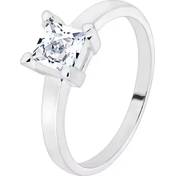 Prsten Stříbrný 925 prsten - úzká ramena, transparentní zirkonový čtverec, 5 mm - Velikost: 49