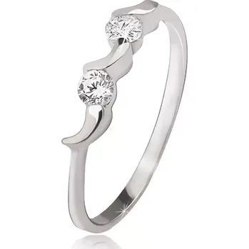 Prsten Stříbrný prsten 925 - nepravidelné měsíčky, dva kulaté čiré zirkony - Velikost: 61