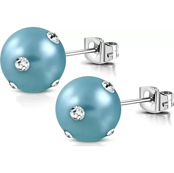 Náušnice Ocelové náušnice - matná umělá perla v tyrkysovém odstínu, čiré zirkonky