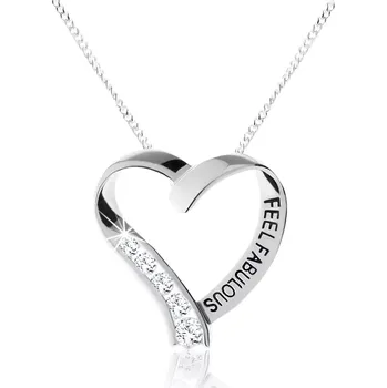 Náhrdelník Stříbrný náhrdelník 925, blýskavá kontura srdíčka, čiré zirkony, nápis