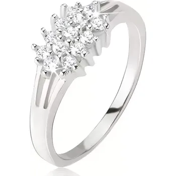 Prsten Prsten ze stříbra 925 - roztrojená ramena, okrouhlé čiré kamínky - Velikost: 48