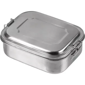 Kempingové nádobí Svačinový BOX nerezový Mil-Tec velikost: 18x14x6,5 cm (Dóza na svačinu nebo oběd LUNCHBOX z nerezové potravinářské oceli)